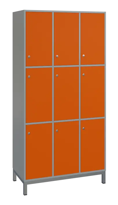 SBS-3333 šatní skříň 9-boxová, 1800x900x400 mm, kovové nohy, korpus šedý, dvířka pomeranč